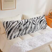 20x54 Fluffy Cheetah Print Body Pillow Cover, Leopard Print Plush Fuzzy Pillowcase With Zipper, Farmhouse Shaggy Long Pillow Cover Women Side Sleepers, Pink - 黑色斑馬紋 - 查看 1