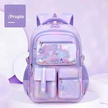New Large Capacity Backpack For Girls, Student Backpack, Lightweight Backpack With Spine Protection, Children's Backpack - 淡紫色 - 查看 1