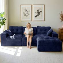 MAXYOYO L-Shaped Modular Sofa With Convertible Left/Right Ottoman,Cloud-Textured Tufted Cushions,Four Combinations,Sofa In A Box,No Assembly Required - Màu xanh hải quân - Xem 2