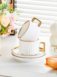 1 套陶瓷杯碟套装，陶瓷茶杯和盘子，咖啡杯碟盘，欧式金边饮具，适合早餐、茶会、下午茶、居家、花园、餐厅，四季皆宜 - 彩色 - 查看 10