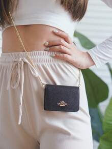 Coach Mini Wallet On A Chain In Metallic Crossgrain Leather Ladies Small Bag And Purses For Women Lightweight Purse, Mini Bag,Gift For Women,Nice Choice For 2026 Mother's Day Gift - màu đen - Xem 10