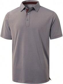 Golf Shirts For Men - Moisture Wicking Short Sleeve Performance Sport Casual Striped Collared Mens Polo Shirt-2025 - Blue Coffee Stripe - View 1