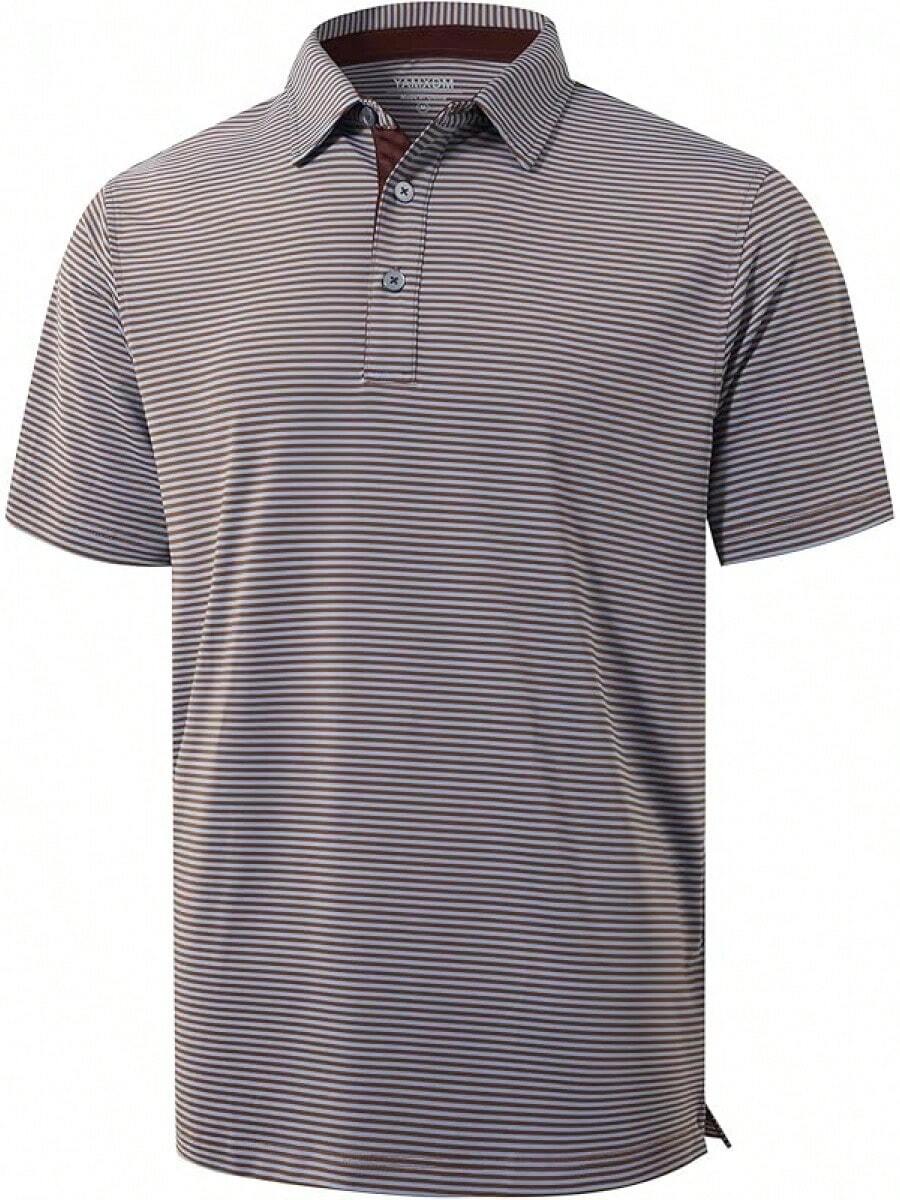 Golf Shirts For Men - Moisture Wicking Short Sleeve Performance Sport Casual Striped Collared Mens Polo Shirt-2025 - Blue Coffee Stripe - View 1