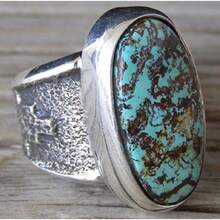 Antique-Style Simulated Turquoise Women's Vintage Ring, Elegant Retro Style Suitable For Daily Wear, Dating Dinners, Banquet Attendance, Holiday Gifts, Gifts For Girlfriends - Bạc - Xem 2