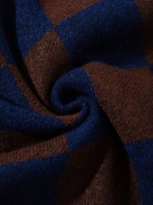 Unisex Casual Loose Fit Textured Plaid Pattern Sleeveless Button-Front Cardigan Sweater, Versatile For Spring, Autumn, Winter - Brown - View 10