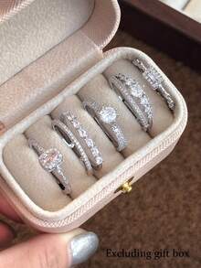 5 قطع مجموعة خواتم فاخرة عصرية أنيقة من الزركونيا المكعبة الاصطناعية، مناسبة للحفلات والزفاف والعروس، هدية عيد للنساء (بدون علبة هدايا) - فضي - مشاهدة 3