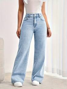 Womens Jeans, Women's Wear In Y2K Style Solid Color Wash Blue High-Waisted Jeans, Loose Diagonal Pocket Zipper Button Open And Close Jeans,  Women's Jeans And Clothing, Jeans>Pants, Suitable For All Seasons, With Multiple Pocket Designs, Religion>Clothes, Suitable For Outdoor Outfits, Cocktail Parties, Parties, Christmas, Nightclubs, Banquets, Film Festivals, Cinemas, Balls, Cocktail Parties, Bars, Weddings Graduation Ceremony, Homecoming, Birthday Party, Rebellious Girl, Holiday-Themed Party, Out Dress, Streetwear, Fashion Show, Date, Valentine 's Day, Out Work University, School Village, Concert, Street Girl, Girl, Country Outfits Women, Out Best Women, Ladies' Holiday Clothing, Country Concert Country Concert Outfit,New Years Outfit Women - Màu xanh lam - Xem 4