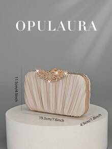 OpulAura 1 件复古优雅缎面褶皱正式派对手拿包，迷人精致的正式活动手提包，奢华盒式小钱包适合派对/婚礼/正式场合，配有可拆卸链条，可肩背或斜挎 - 杏色 - 查看 6