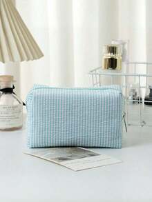 1pc Polka Dot Mesh Cosmetic Bag, Embroidered Striped Travel Toiletry Organizer, Suitable As Birthday Gift, Stylish Makeup Bag For Travel, Beach, Bathroom, Bedroom, Large Capacity - 彩色 - 查看 8