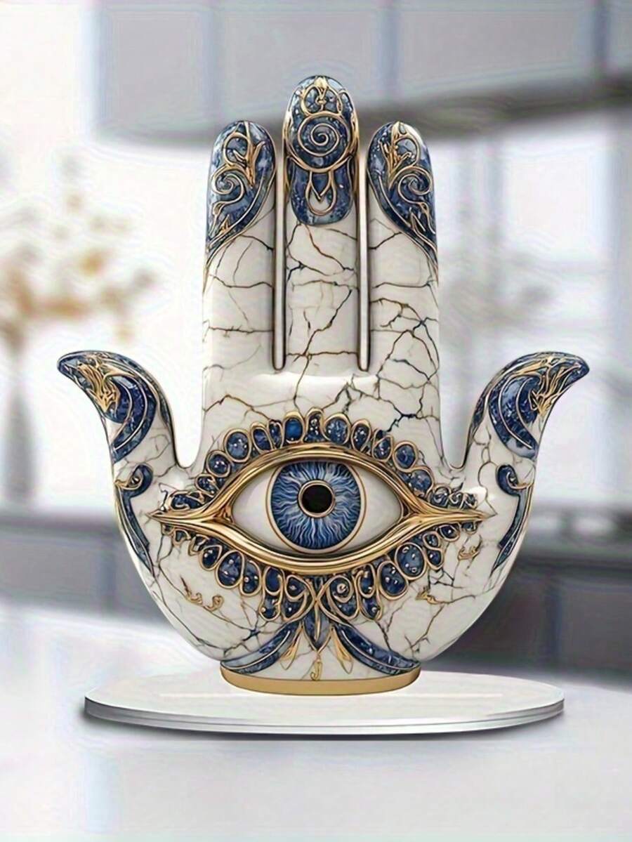 2D 平面优雅眼形装饰，蓝色和金色图案设计 - 象征保护和视野，适合作为家庭/办公室/厨房或花园礼物、圣诞装饰，2D 平面 0.3 厘米厚度 - 彩色 - 查看 1