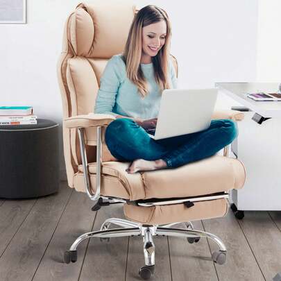 ZZW Executive Ergonomics Office Chair 400LBS Big And Tall  With Foot Rest Leather