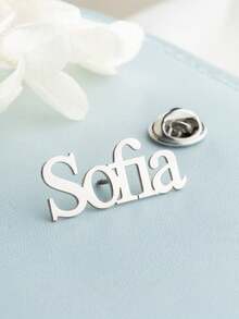 个性化姓名胸针，情侣定制圣诞礼物胸针配饰，定制姓名牌首饰，生日礼物，新郎结婚礼物 - 銀色 - 查看 7