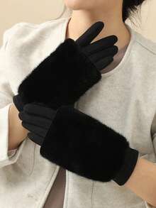 1 Peça De Luvas Com Tela Sensível Ao Toque Para Mulheres, Luvas Sem Dedos Quente, Outono/Inverno - Multicolorido - Ver 6
