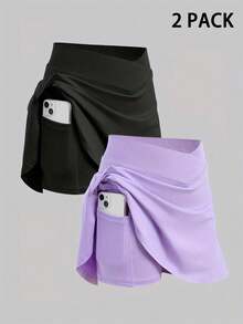2pcs Tween Girl Ice Silk Sports Skirt, Tennis & Yoga Breathable Skorts, A-Line Bodycon Skirt, Summer - Multicolor - View 8