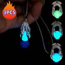 1/3 Piece Luminous Dragon Claw Pendant Necklace - 201 Stainless Steel Chain - Halloween/Christmas/Valentine's Day Gift - Unique Luminous Anime Accessories - Cool Couple Gift (Unisex) Youth Style - 藍光 - 查看 2