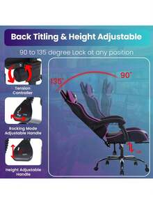 Ergonomic Racing Style Gaming Chair | Computer Desk Chair With Adjustable Lumbar Support | Breathable, Reclinable Design For Long Gaming/Work Hours - Purple - View 5