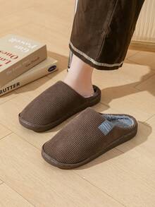 Men Bedroom Slippers With Letter Tag Decoration, Indoor College Style Simple Slippers - Coffee Brown - View 3