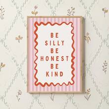 1幅复古粉色帆布墙画，印有“保持童真，诚实待人，善良待人”字样，复古条纹海报，少女风装饰，适合婴儿房、公寓、儿童房，可作为送给她的礼物，可选无框或有框。 - 彩色 - 查看 1