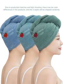 Thickened Coral Fleece Cartoon Embroidered Hair Drying Cap,Women Shower Cap,Water-Absorbing Triangle Hat,Water-Absorbing Hair Drying Towel, Quick Drying Super Absorbent Hair Drying Cap, Turban, Embroidered Hair Drying Towel,Hairdressing Tools,School,Back To School,Travel,Travel Essentials,Home Essentials,Towel,Skin Care - Multicolor - View 2