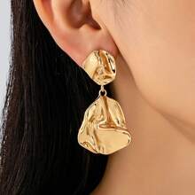 1 Đôi bông tai bất đối xứng họa tiết thời trang, phong cách tối giản, đa năng, thích hợp đeo hàng ngày - Vàng - Xem 5