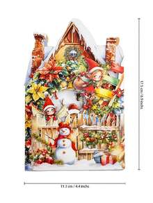 Świąteczna, rozkładana kartka z życzeniami, z motywem Świętego Mikołaja i elfów – motyw "Święty Mikołaj dostarczający prezenty", w zestawie koperta – odpowiednia na świąteczne świętowanie, świąteczna kartka z życzeniami | Świąteczny motyw | Kolorowe ilustracje, świąteczna kartka z życzeniami