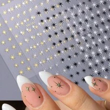 4pcs 3D Star Nails Art Stickers Starlight Stylish Y2K Styles Self Adhesive Decals Nail Sliders Black White Golden Silvery Stickers For Women Girls Luxury Manicure Decoration - 彩色 - 查看 1