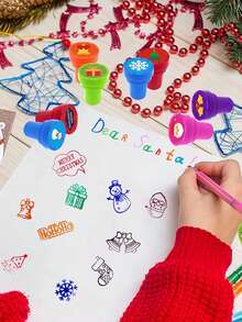 10/24 Piezas Sellos navideños de dibujos animados surtidos autoentelados para niños, para fiestas de Navidad, Año Nuevo, cumpleaños, regalos, manualidades infantiles, premios escolares, pintura DIY