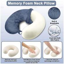 VELVETIO U Shaped Travel Pillow Lightweight Memory Foam Neck Cushion With Head Support For Airplane Train And Car Travel Portable With Washable Cover - Blue - View 6