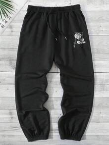 Printed Pattern Casual Sports Long Pants, Suitable For All Seasons, Loose And Well-Fitting, Suitable For Both Men And Women, Street Casual Wear, Comfortable, Jogging For Exercise, Commuting, Tapered Pants - 黑色 - 查看 2