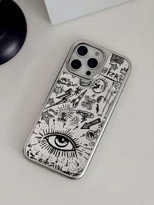 WeiMi 1pc Minimalist Personalized Fortune Telling Magic Graffiti Pattern Silver Electroplated Waterproof Shockproof Anti-Slip Phone Case Compatible With Apple Phones - Multicolor - View 3