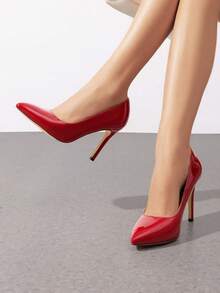 Women Stiletto High Heel Pumps Pointed Toe Solid Color Elegant Fashionable Wedding Party Court Shoes Suitable For Both Formal And Casual Occasions - ĐỎ-PAT - Xem 3