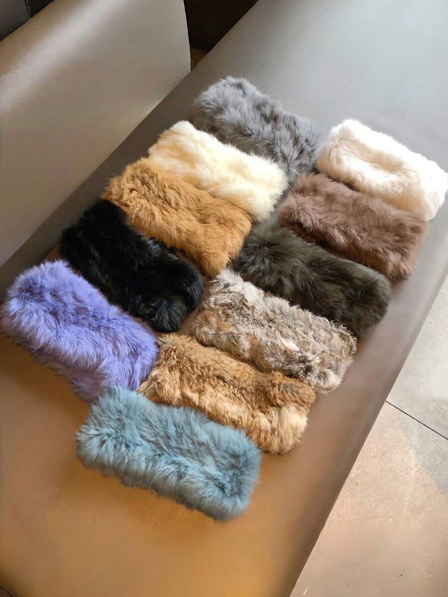 1pc New Autumn/Winter Quilted Faux Fur Headband, Fluffy Hollow Top Leather Woven Retro Wide Brim Warm Fuzzy Headwrap - As Shown - View 1