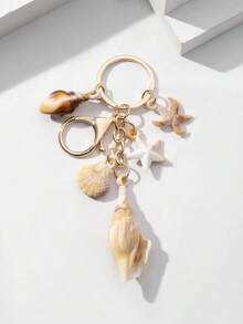 1pc Unisex Natural Seashell Keychain, Cloud Spiral Shell & Starfish Pendant, Summer Beach Series Gift For Friends, Keychain Accessory - Màu Khaki - Xem 5