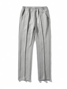 2 Pieces Set Men's Jacquard Collar Half Zip Sweatshirt And Ankle Cuffed Pants, Matching Outfit - Grey - View 5