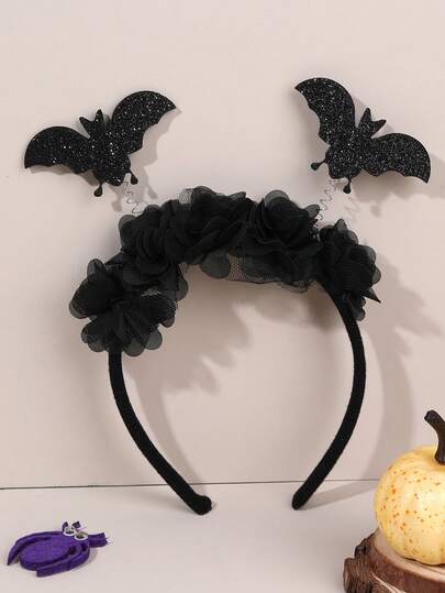 1 szt. Czarna opaska do włosów w stylu gotyckim na Halloween dla dziewczynek, opaska z brokatowym nietoperzem, zabawne akcesoria do włosów dla maluchów, prezenty na Halloween