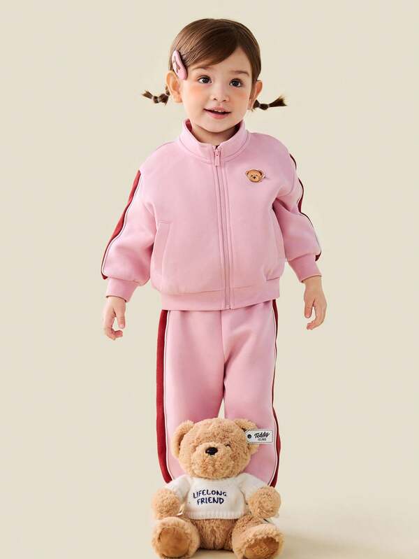 mini bala Baby Mädchen Teddybär Zweiteiler Set, weich und bequem, Schuloutfit für den Herbst