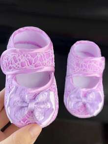 1 Par de Sapatos de Princesa para Bebê Menina, Sapatilhas de Primeira Caminhada com Laço Antiderrapante e Sola Macia para Casamento, Princesa, 0-12 Meses