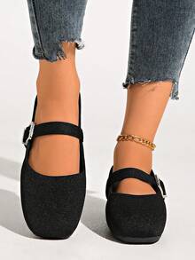 New Vintage Women Flat Ballet Flats With Mary Jane, Spring/Summer/Autumn - Black - View 2