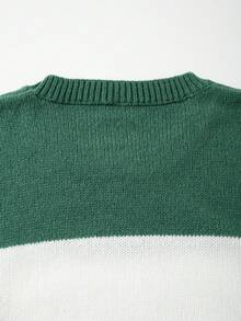 Seasonal New Striped Minimalist Drop Shoulder Crew Neck Long Sleeve Casual Loose Knit Pullover Unisex Top - Green - View 10