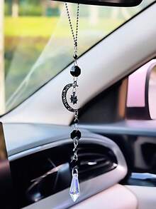 Halloween Gothic Car Rearview Mirror Hanging Ornament Black Moon Spider Web Crystal Suncatcher For Car Interior Decoration - Black - View 1