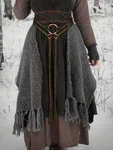 Hershine Jednoczęściowy damski pasek w stylu wikingów, sznurkowy pasek, swobodny i elegancki damski pasek w stylu wikingów, sznurkowy pasek, modny dodatek do talii w stylu retro country, styl Simia, wielofunkcyjny design, odpowiedni do codziennego noszenia w drodze do pracy o każdej porze roku, akcesoria jesienne i zimowe, akcesoria do kostiumów świątecznych i halloweenowych, dekoracja sukienki, swetra i płaszcza