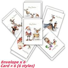 12 بطاقة تهنئة عيد الميلاد وأظرفة - تصاميم متنوعة لسانتا كلوز والرنة والرجل الثلجي - بطاقات مناسبة لعيد الميلاد والعام الجديد 2025 - مصنوعة من الورق