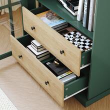 Arched Bookcase,71" Tall Arched Cabinet With Glass Door Drawers And Shelves,Arched Kichen China Pantry For Living Room,Dining Room - màu xanh lá - Xem 4