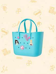 Miniso Holes Bogg Beach Bag Cute  Summer Camp EVA Beach Tote Bag For Little Girl & Woman Waterproof Picnic Bag Ladies' Casual Clutch Handbag Pouch For Beach, Travel,Pool, Boat, Sports - Blue - View 1