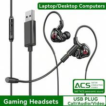 VAORLO E-Sports Gaming Headset 360° Surround Sound Hifi Stereo Wired Headphones 3.5mm/Type-C Input/USB Port/3.5mm Dual Jack/In-Ear Dual Microphone Gaming Headset Game Low Latency Earbuds Compatible With Laptops/Desktops/Mobile Phones/Tablets