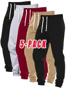 5-Pack Men's Casual Jogger Pants - Multiple Colors, Elastic Drawstring Waist, Multiple Pockets, Breathable Fabric For Gym, Running, Lounge & Casual Attire - Regular Fit Tapered Ankle, Machine Washable