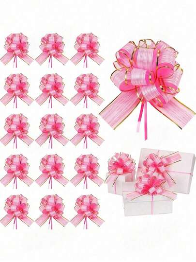 6pcs- Pull Bow Gift Wrapping Pull Bow Ribbon Pull Bows Pink Pull Bows - Reusable Birthday Ribbon Bow For Wrapping Boxes & Decorative Accents, Gift Wrapping Wedding Basket Birthday Party Gift Boxes And Flower Decorations,Christmas Gift Decorations, Perfect Christmas Party Supplies(Pink )