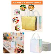 Reusable Bags With Handles, 15 PCS Iridescent Party Favor Bags Of Medium Size, 8x4x10 Inch Holographic Bag Bulk Birthday, Wedding, Goodie