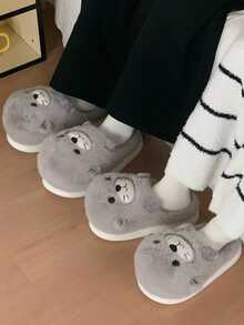 女士可爱灰海豹家居拖鞋，可爱3D动物图案，防滑，保暖厚底，适合秋冬季 - 灰色 - 查看 5