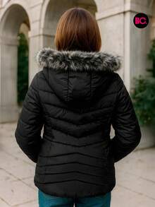 Big City Basic Girl's Quilted Jacket Plush Interior Casual Fashion With Hood - 黑色 - 查看 2
